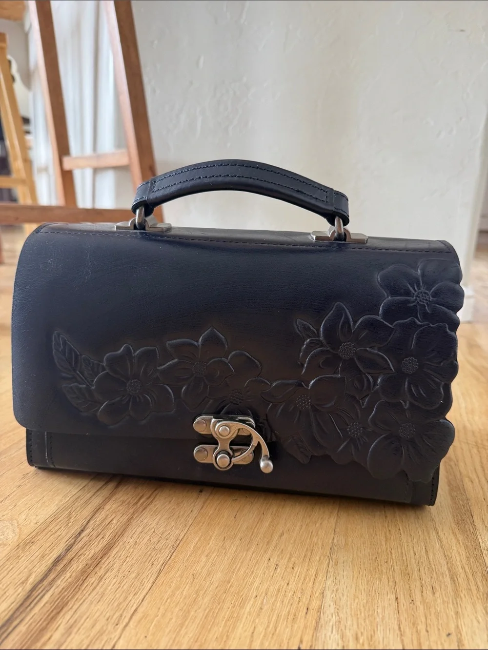 Patricia Nash Navy Floral Embossed Top-Handle Women's Bag